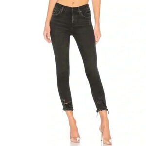AGOLDE | Sophie High Rise Skinny Crop Jeans Temple Black Denim Distressed Hem 24